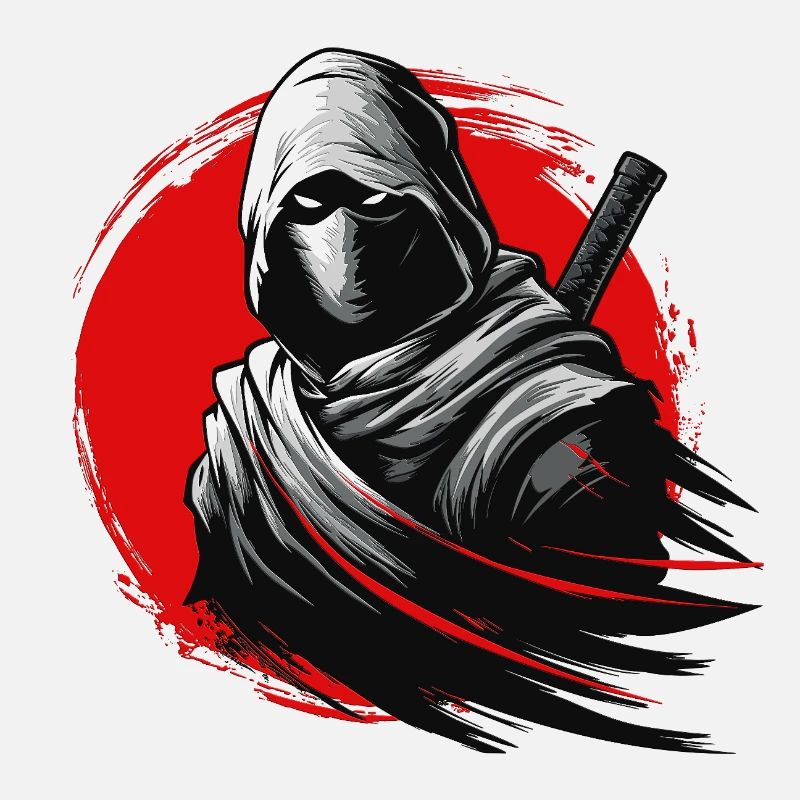 Mystischer Ninja mit rotem Kreis Hintergrund