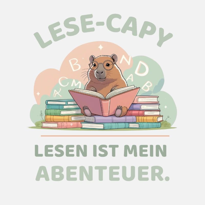Capybara reading between stacks of books