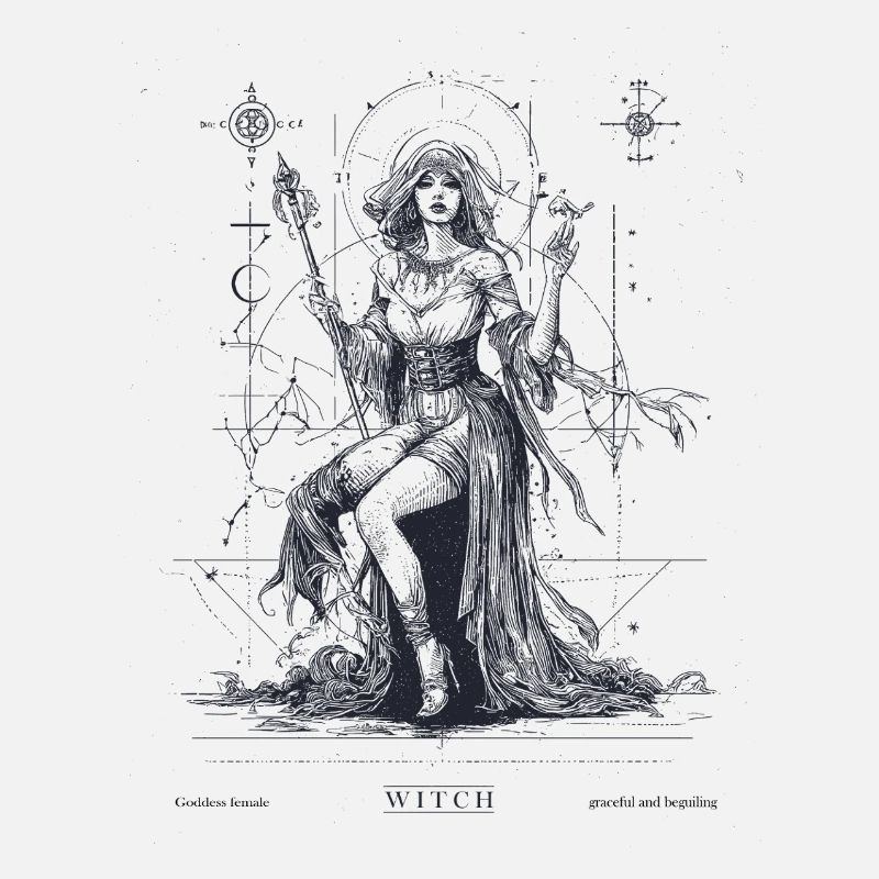 Mystical witch with magic wand
