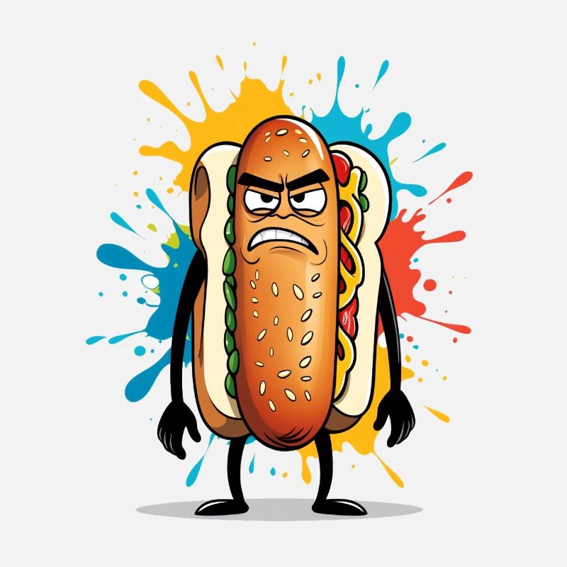 Hot-dog en colère avec explosion de couleurs