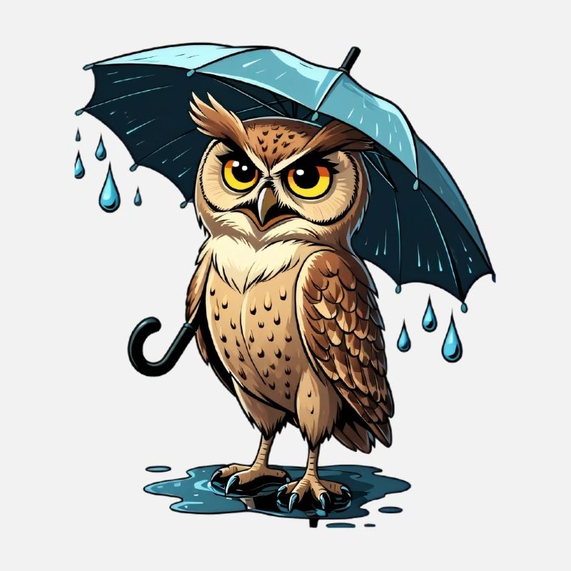 Powerful owl rain with umbrella