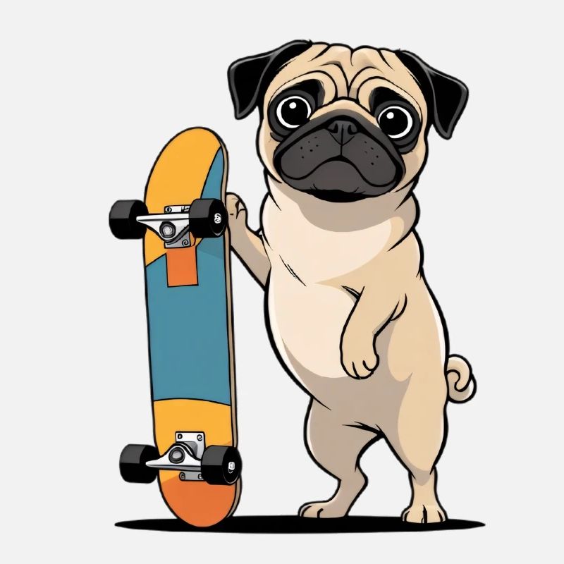 Pug with Skateboard Illustration