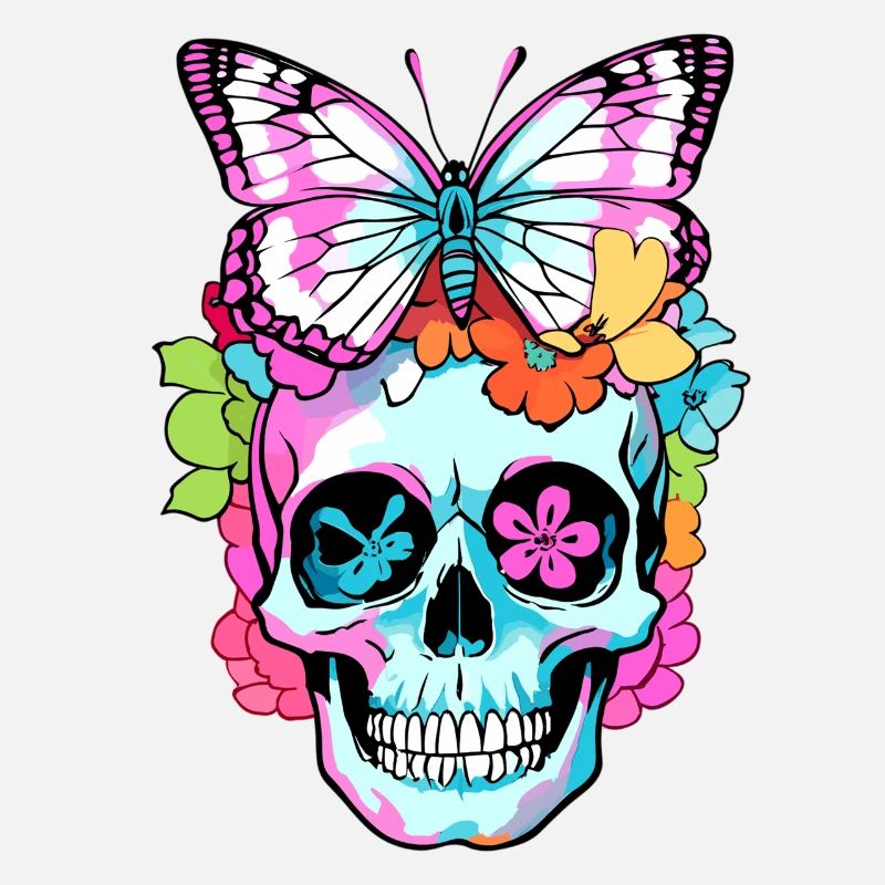 Bunter Totenkopf mit Schmetterling