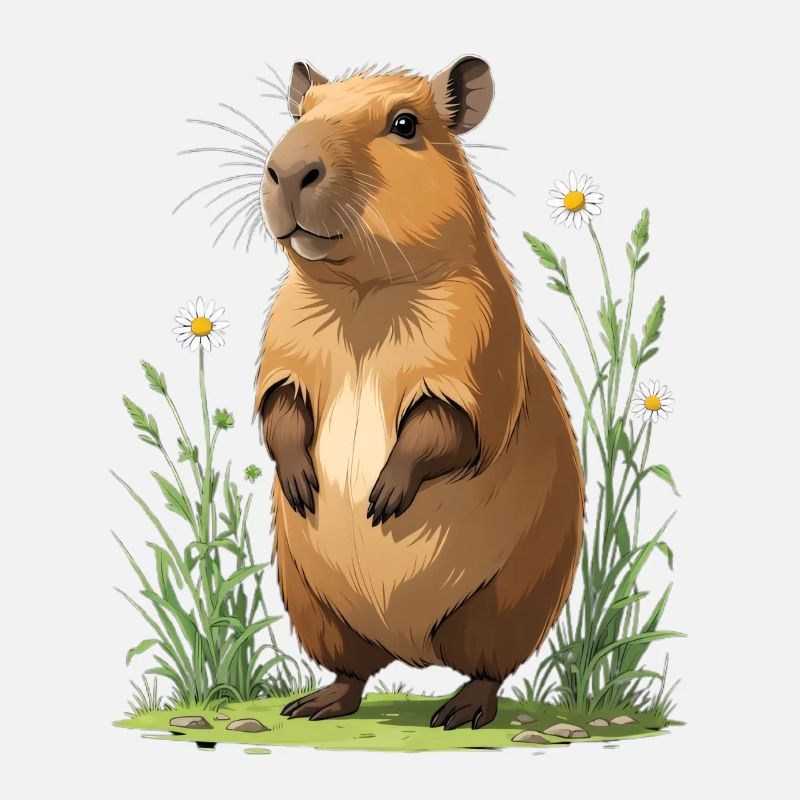 Capybara im Margeriten Blumenfeld