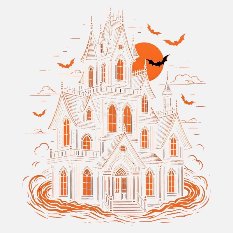 Haunted House Bats Halloween Full Moon