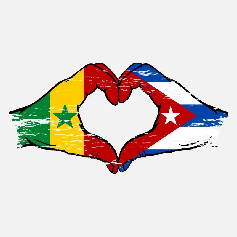 Senegal Cuba Flag Hands Heart Shape