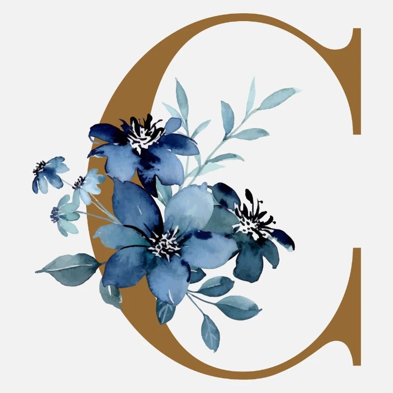 Florales C – Goldener Buchstabe mit Blüten