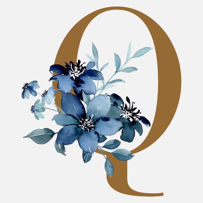 Florales Q – Goldener Buchstabe mit Blüten
