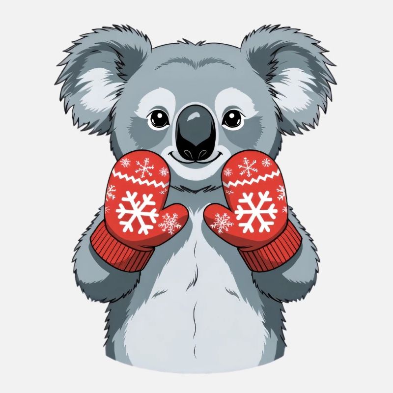 Winter koala with red gloves