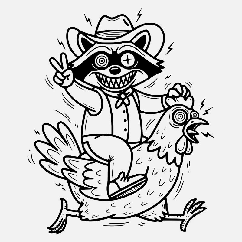 Waschbär und Huhn