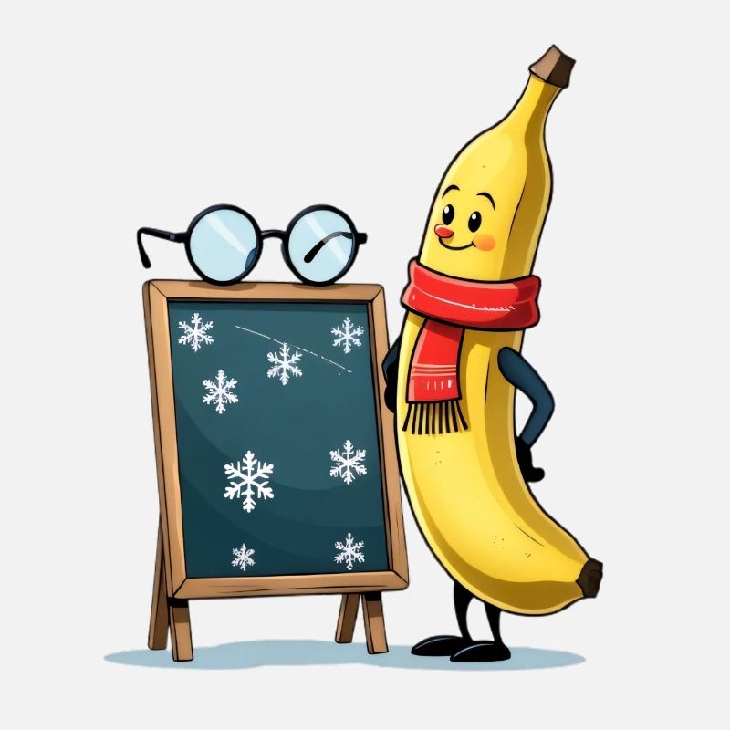 Winterbanane mit Schneeflocken-Tafel