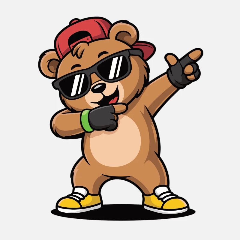 Cooler Tanz-Bär mit Cap und Sonnenbrille