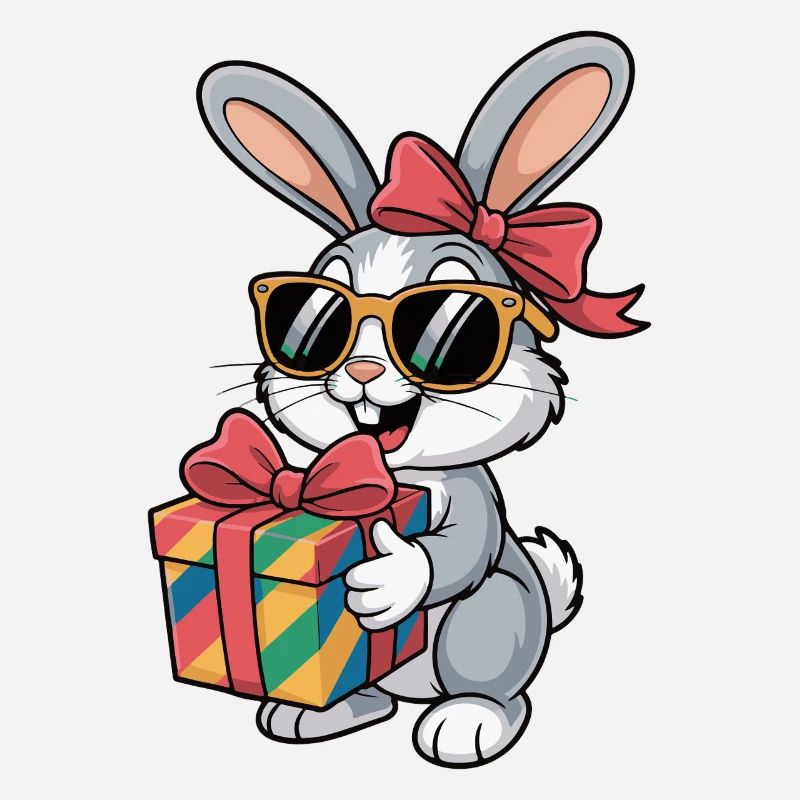 Fröhlicher Hase mit Geschenk
