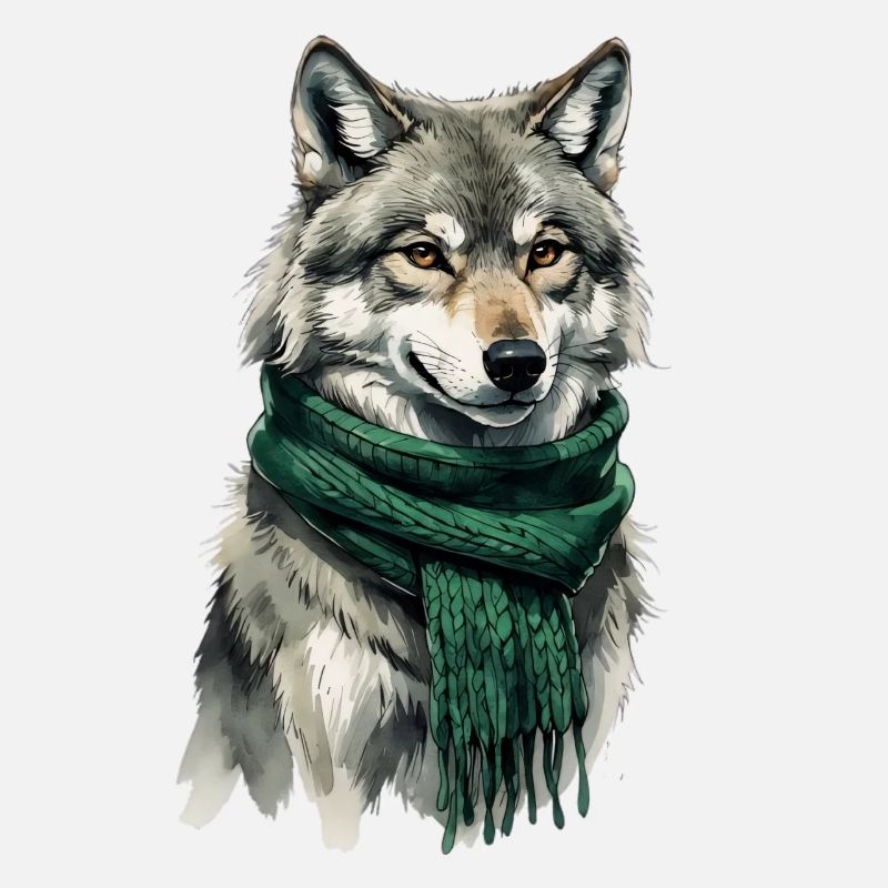 Wolfsfigur mit grünem Schal