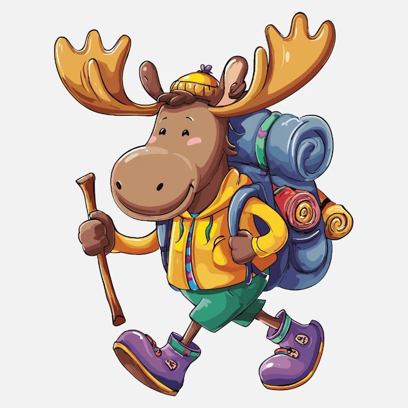 Cute Moose Hiking Camping Adventure Backpacker