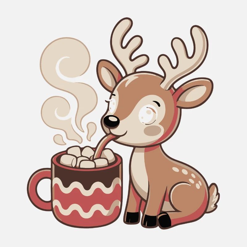 Cuddly deer drinks cocoa