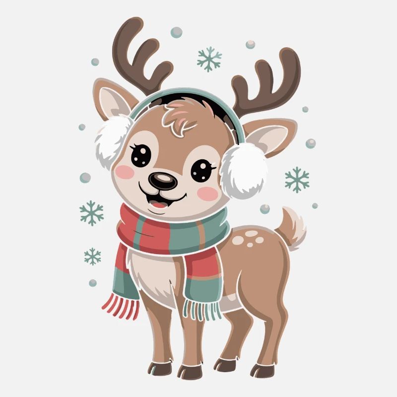 Cerf d’hiver avec écharpe et chauffe-oreilles