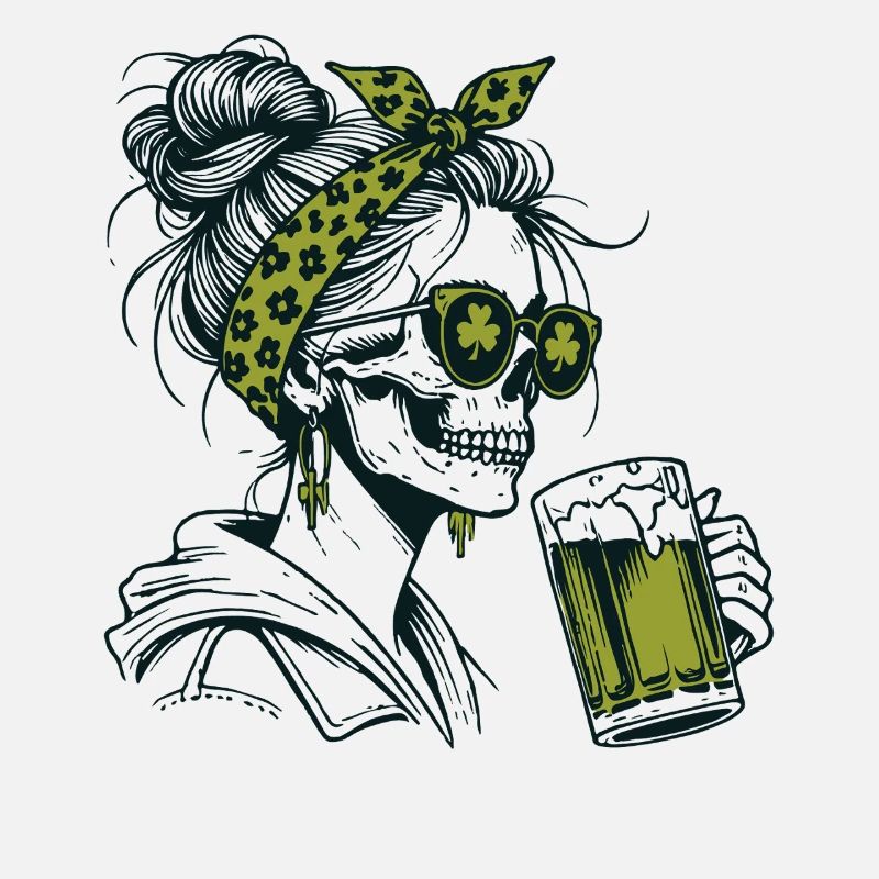 Shamrock Skeleton With Beer Funny Saint Patrick's