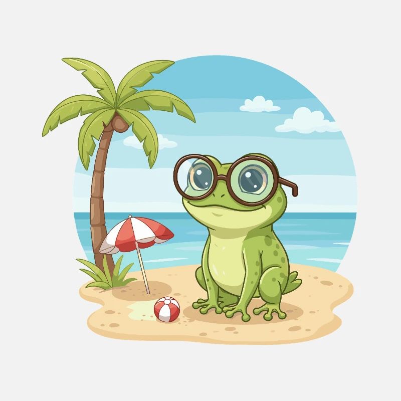 Cute Frog with Glasses Beach Summer Vacation