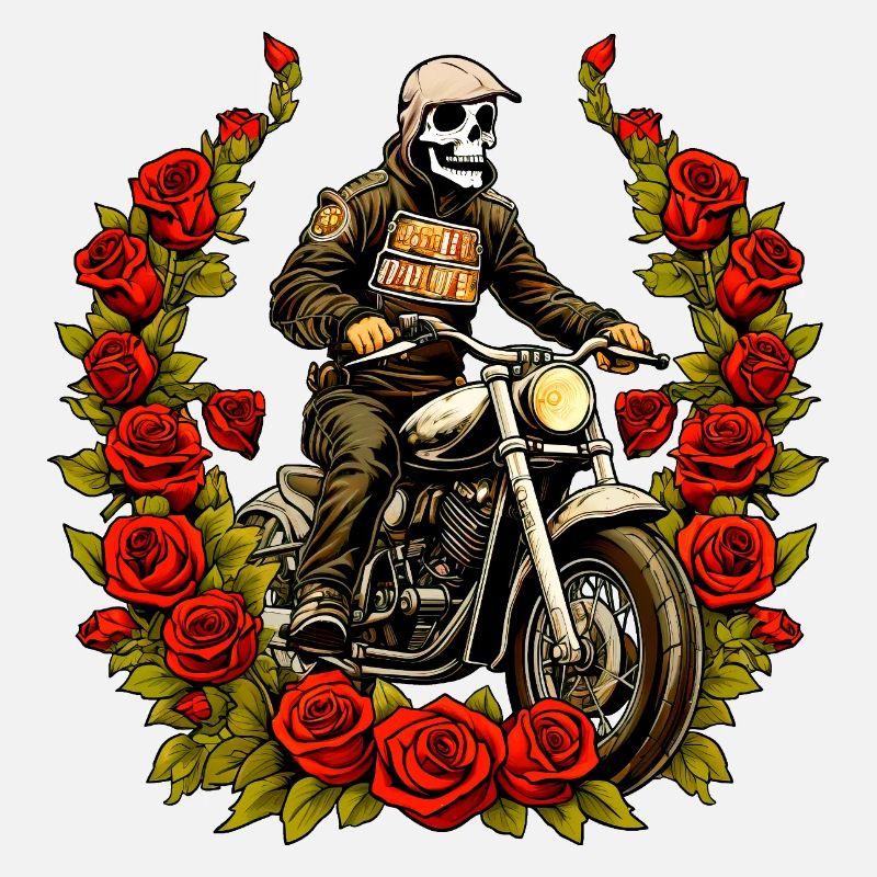 Motorradfahrer Skelett Rosen