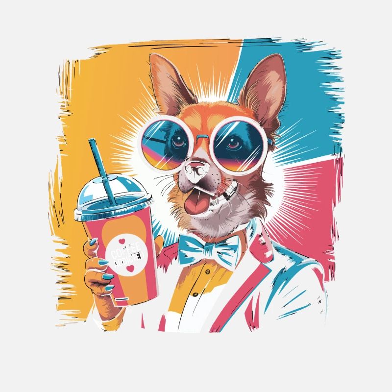 Corgi au look rétro avec boisson et style