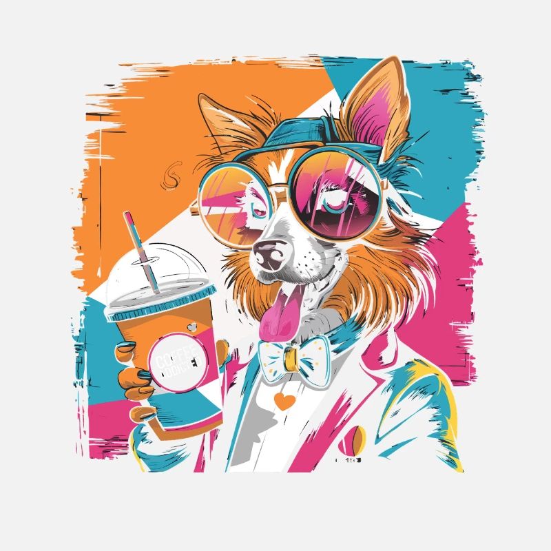 Popart Hund mit Drink buntes Comic Design