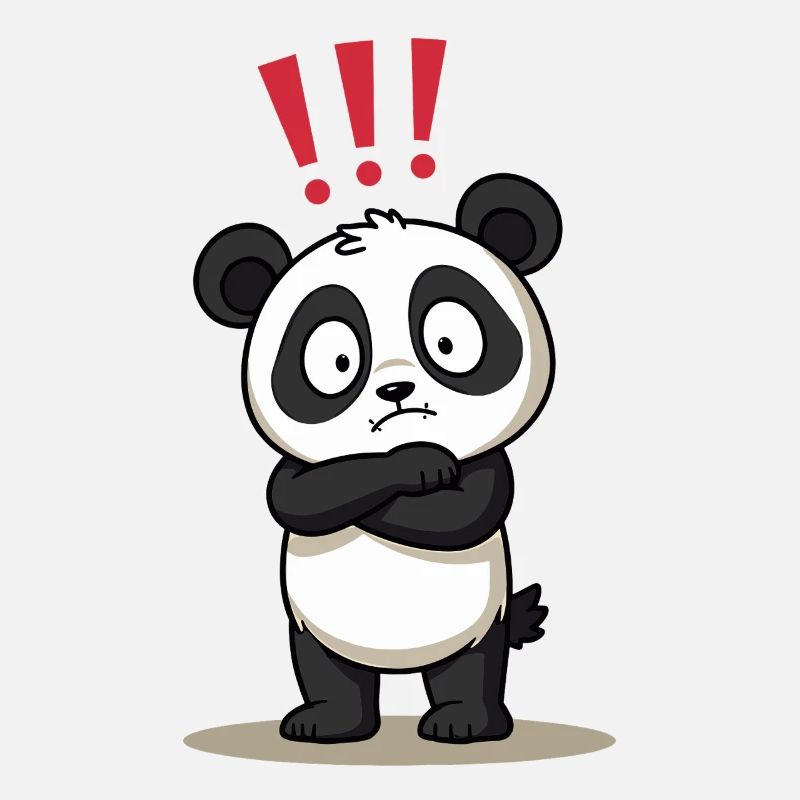 Skeptischer Panda mit Ausrufezeichen Humor