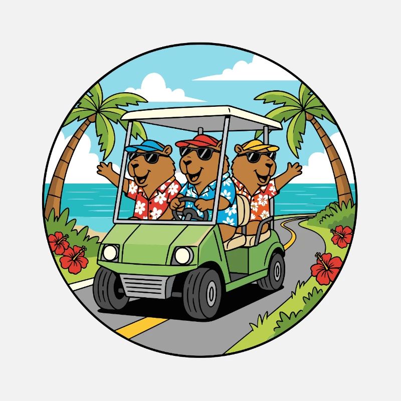 Strandurlaub Golfwagen Capybara Kunst