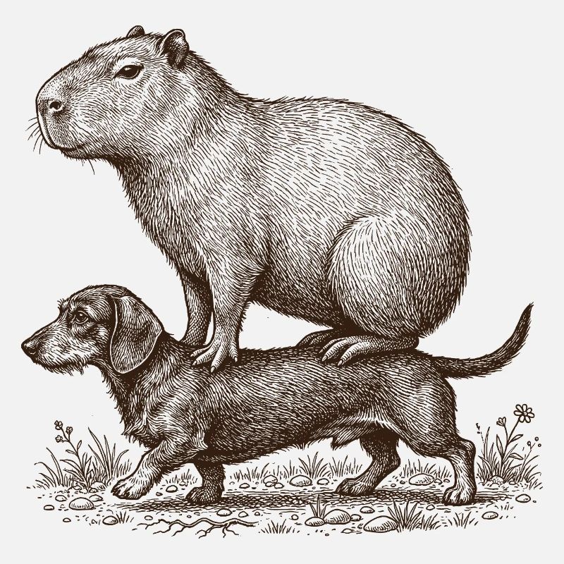 Funny Capybara Riding Dachshund Dog