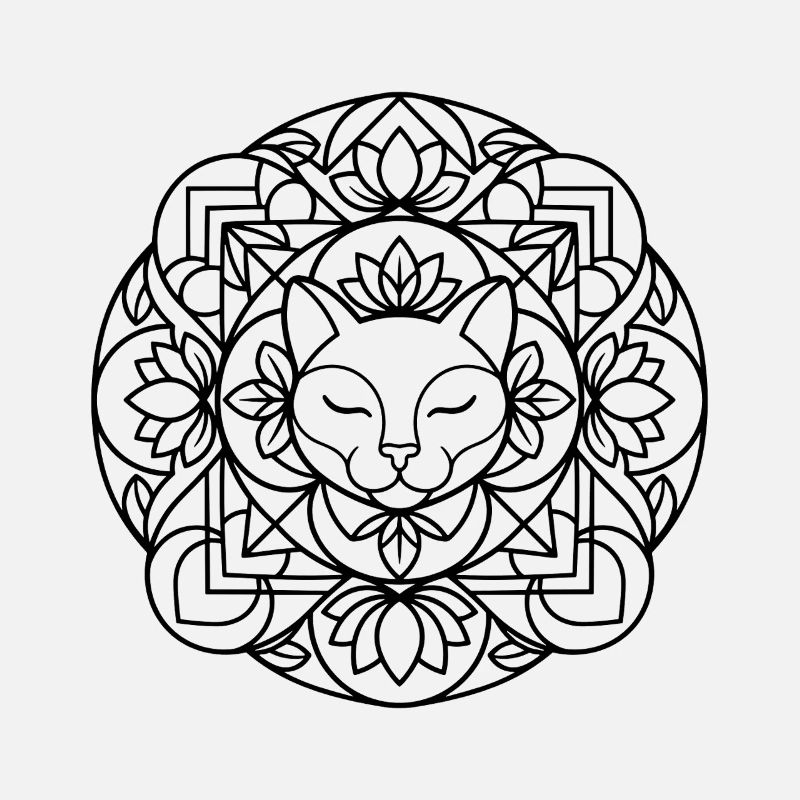 Katzen Mandala mit harmonischer Ornamentik