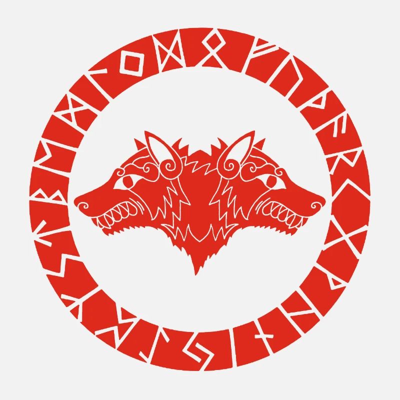 Red Viking Wolf with Two Heads