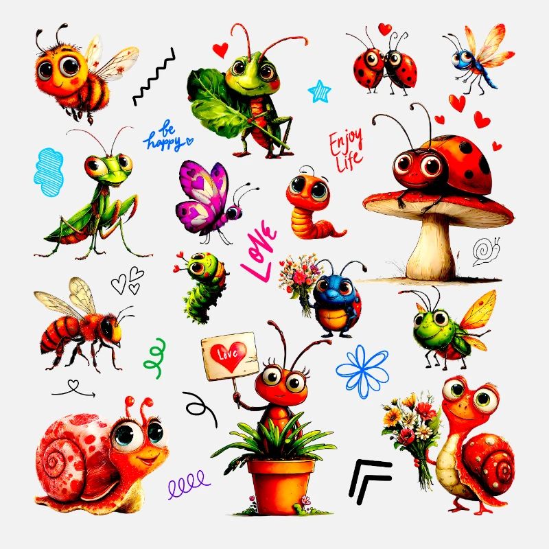 Cute Lovely Bugs - Happy Insects Illustration
