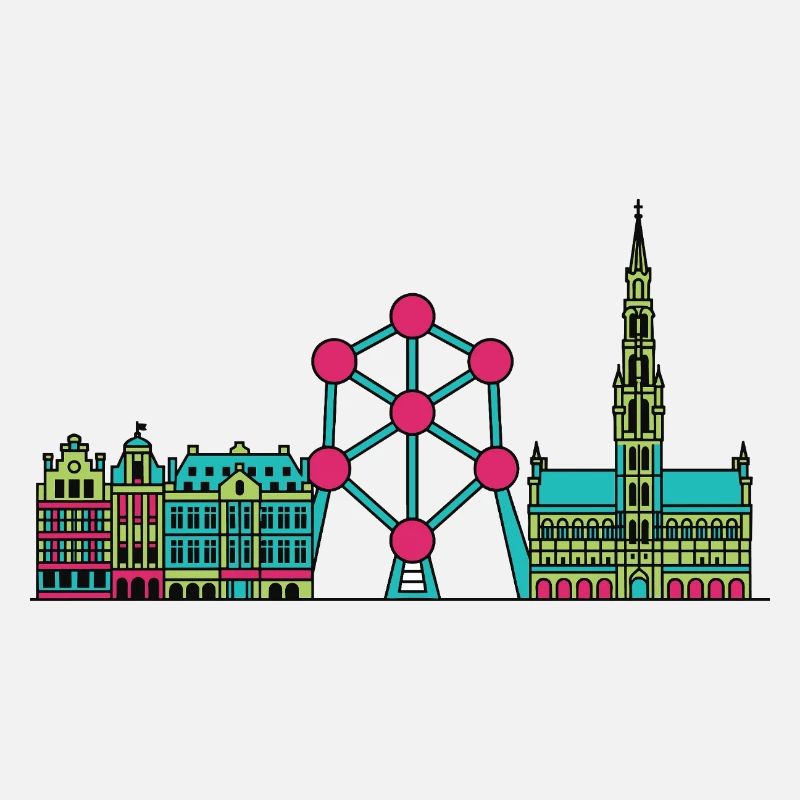 Brüsseler Stadtsilhouette Atomium Moderne Linienkunst