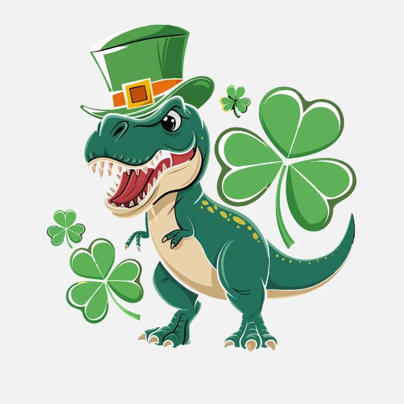 Dino vert avec chapeau de trèfle