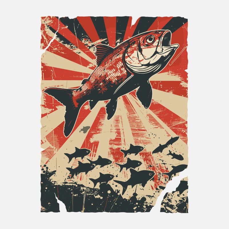 Jumping Fish in Retro Poster Style