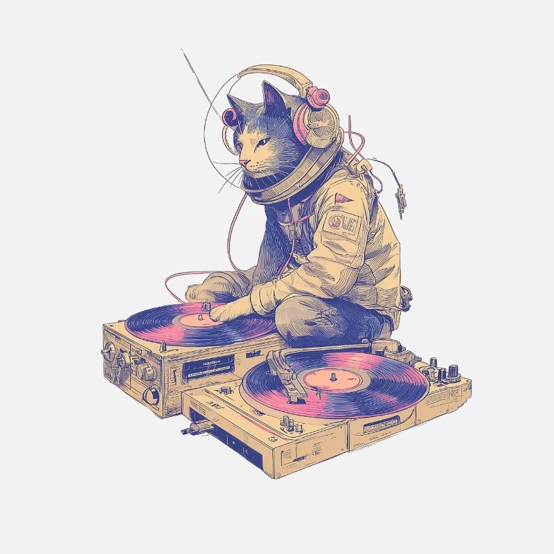 Cat DJ at the turntable