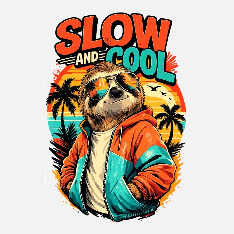 Slow and Cool Sloth Retro Sunset Style