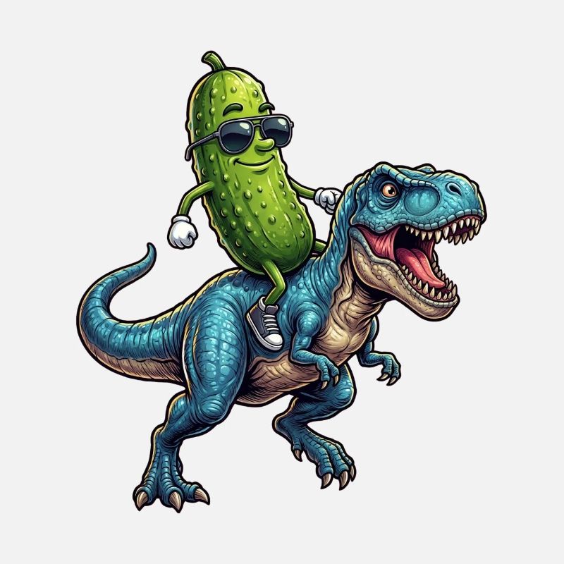 Sour cucumber rides dinosaur