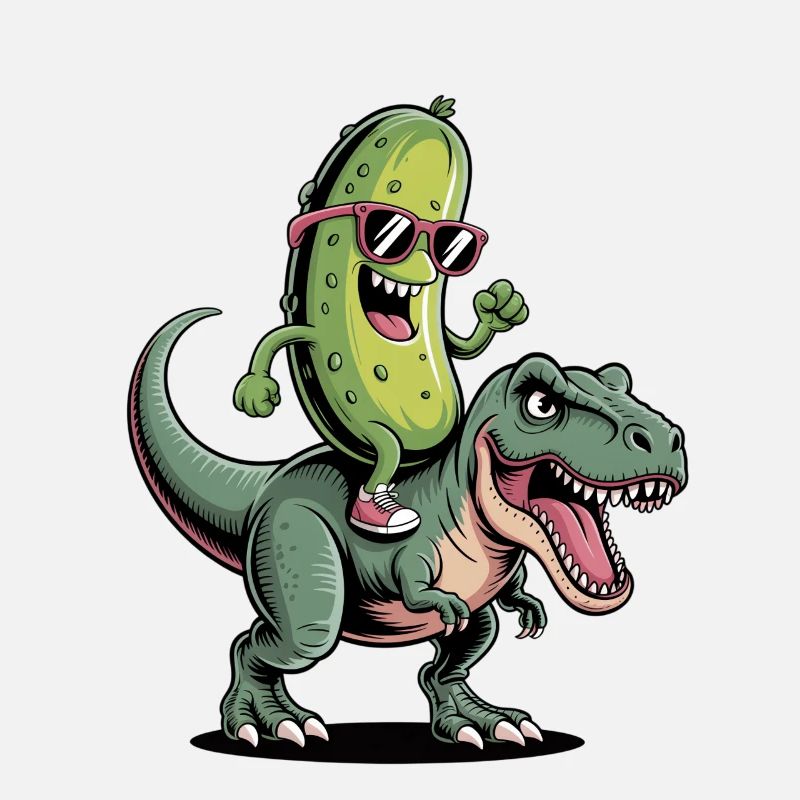 Sour cucumber rides dinosaur