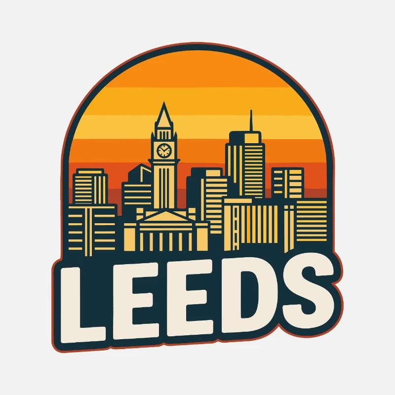 Vintage Leeds Skyline Retro Sunset Design