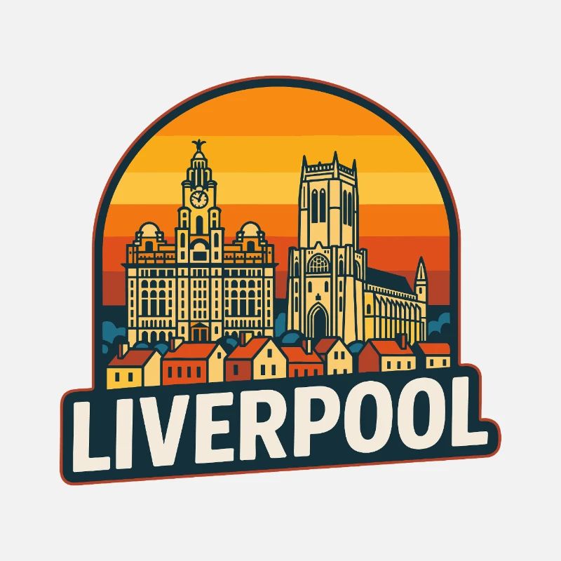 Design rétro de coucher de soleil de Liverpool Skyline vintage