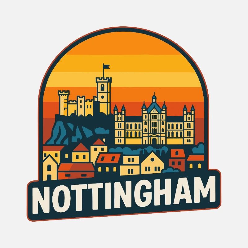 Nottingham Skyline Retro Sunset Vintage Design