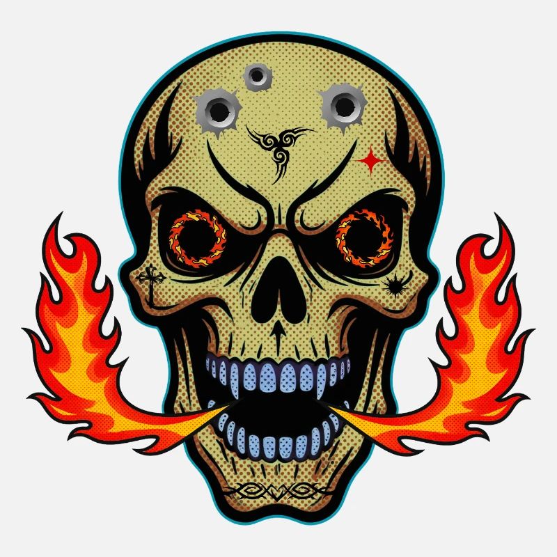 Fire breathing skull t-shirt design.