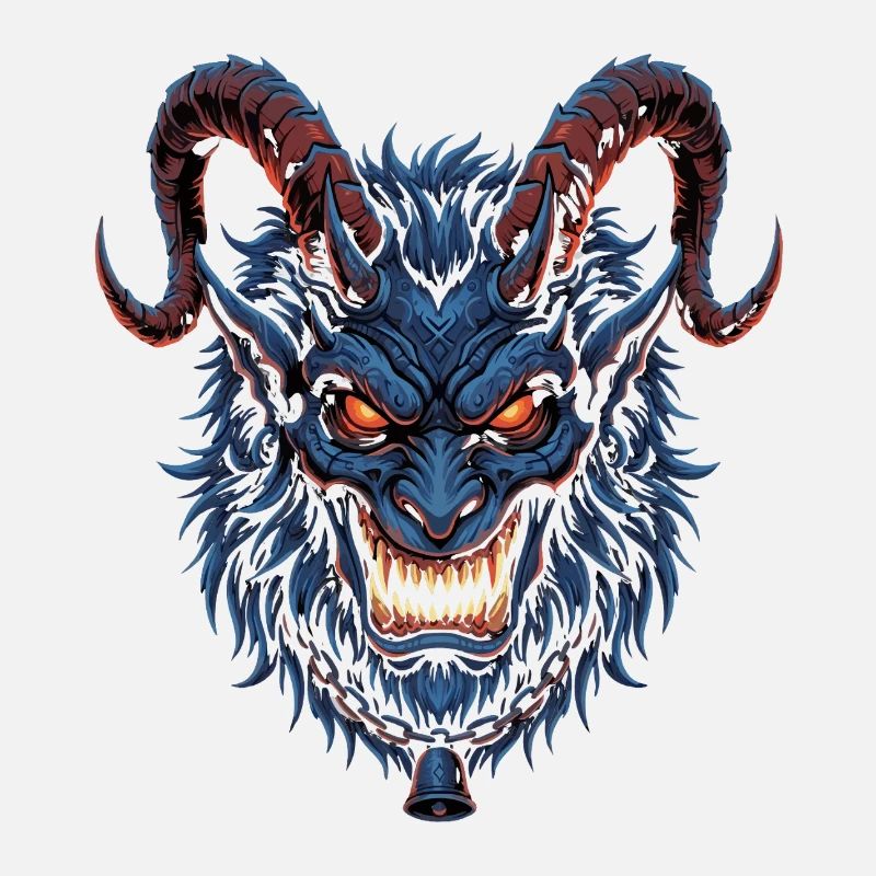 Tête de démon bleue avec des cornes