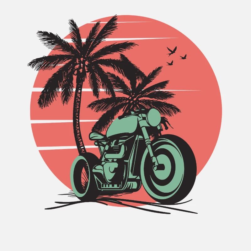 Retro Sunset Palm Motorradfahrt