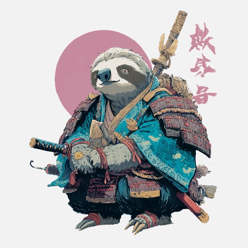 Faultier-Samurai in blauer Rüstung
