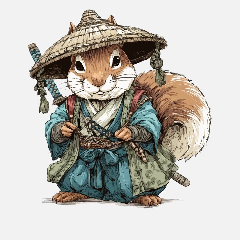 Squirrel Samurai in Blue Kimono