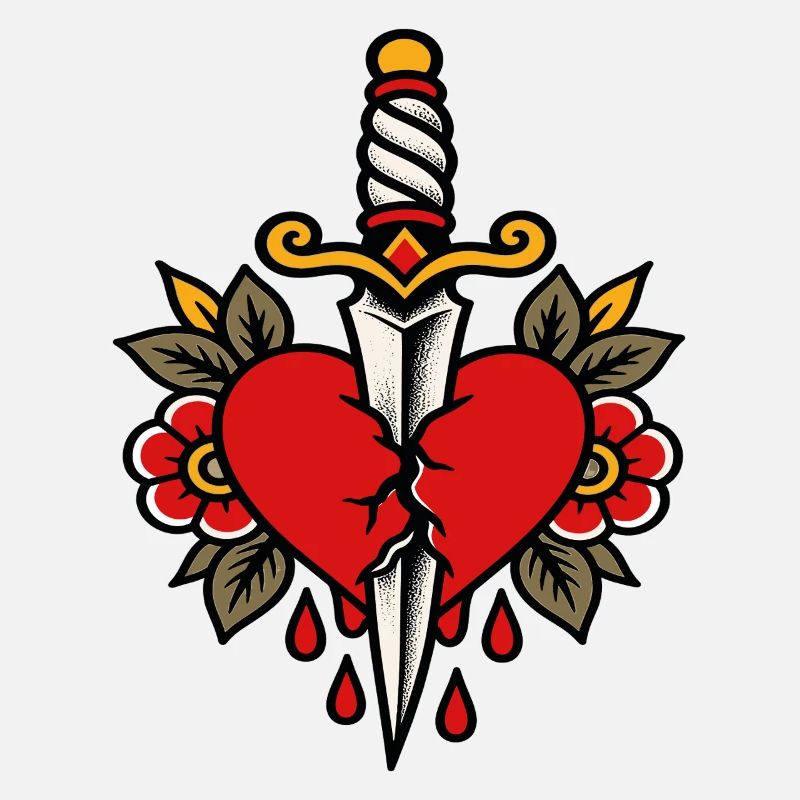 Heart Pierced Dagger Tattoo Style