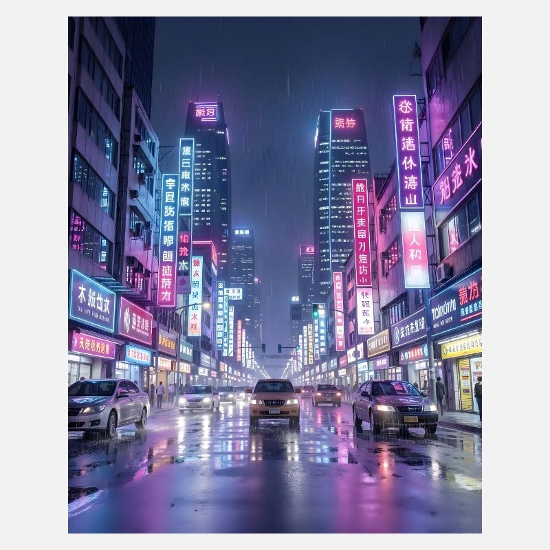 Neon Rain Cityscape