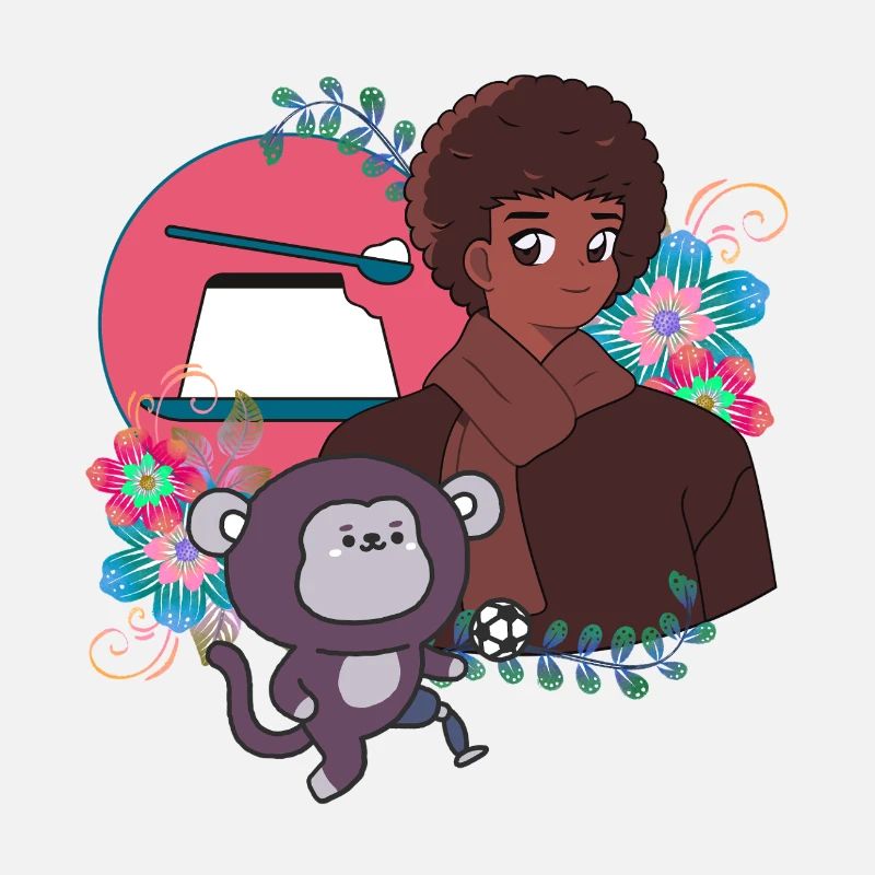 Garçon d’anime et singe de football avec prothèse
